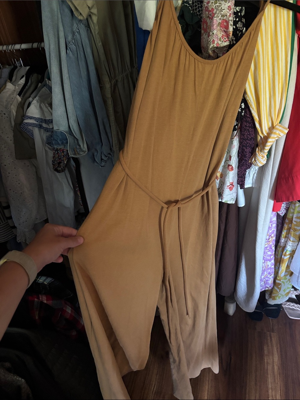 Zara Women’s Mustard Sleeveless Jumpsuit with Tie Waist S